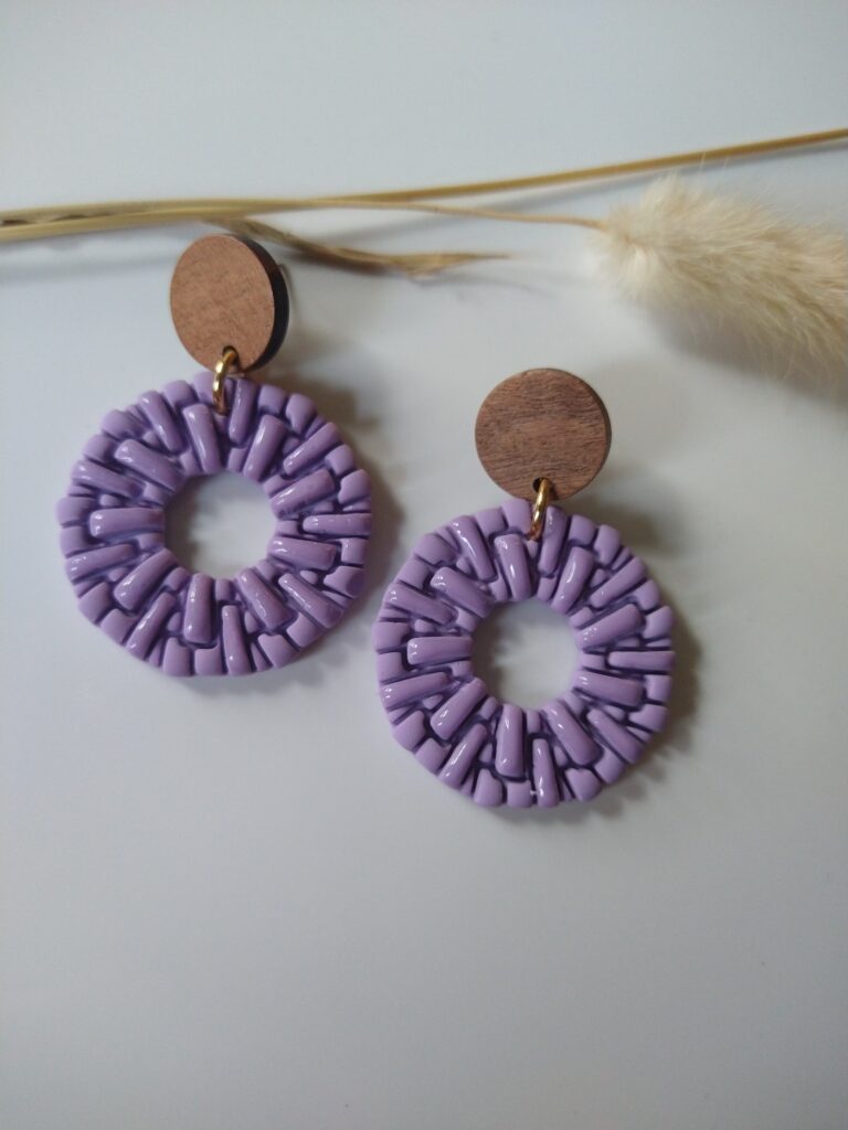 oorbel Rotan circle - lila